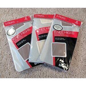 Bundle Of 3 Vtg Trend Basics Knee Highs Reinforced Toe Extra Wide Comfort NEW